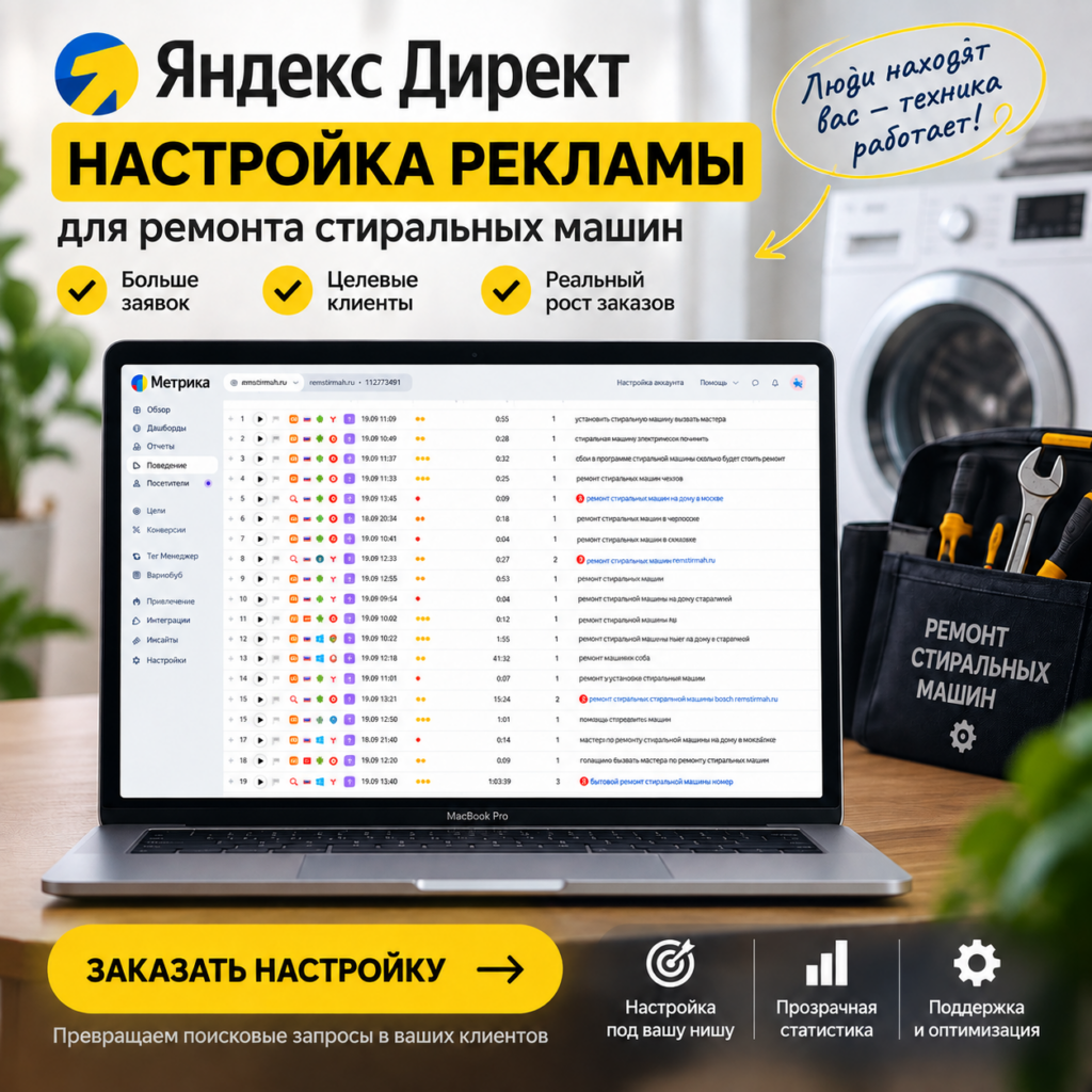 Настройка Яндекс.Директ «Ремонт стиральных машин»