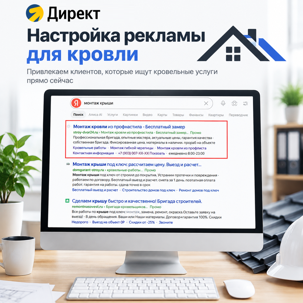 Настройка Яндекс.Директ Кровля: монтаж и ремонт